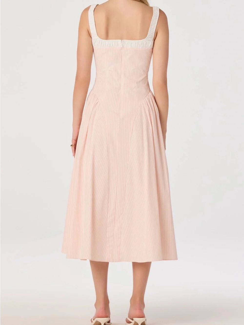 ASTR Blush Pink Square-Neck Midi Dress with Tie Detail - Picture 3 of 6